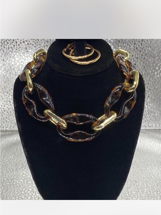 Jewelry - Southwestern **^ Gold / Amber ^^^  Chunky Link Necklace  / Hoop Earrings ***